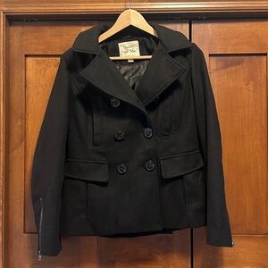 Maralyn & Me Black Hooded Double Breasted Pea Coat size Small LN
